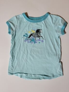 Carhartt Girls Size 5 Turquoise Horse Graphic T-Shirt Short Sleeve Top